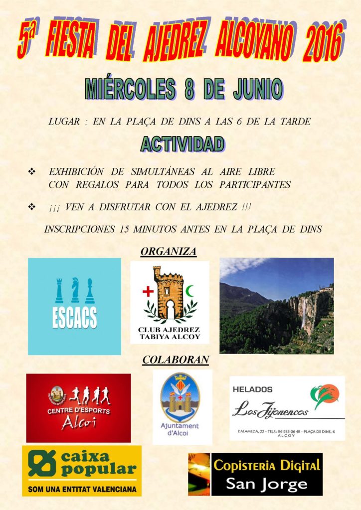 Cartel 5ª Fiesta del Ajedrez Alcoyano 2016